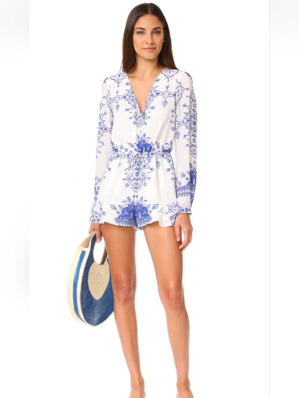 Lovers + Friends Spring Blossom Romper Blue And White Size Small New - Picture 4 of 9